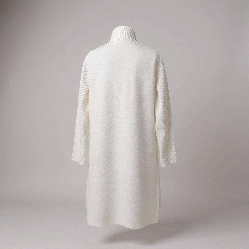 Sofia Cashmere Colorblock Double Face Wrap Coat Neutral Cream Gray Size Medium - Picture 3 of 4